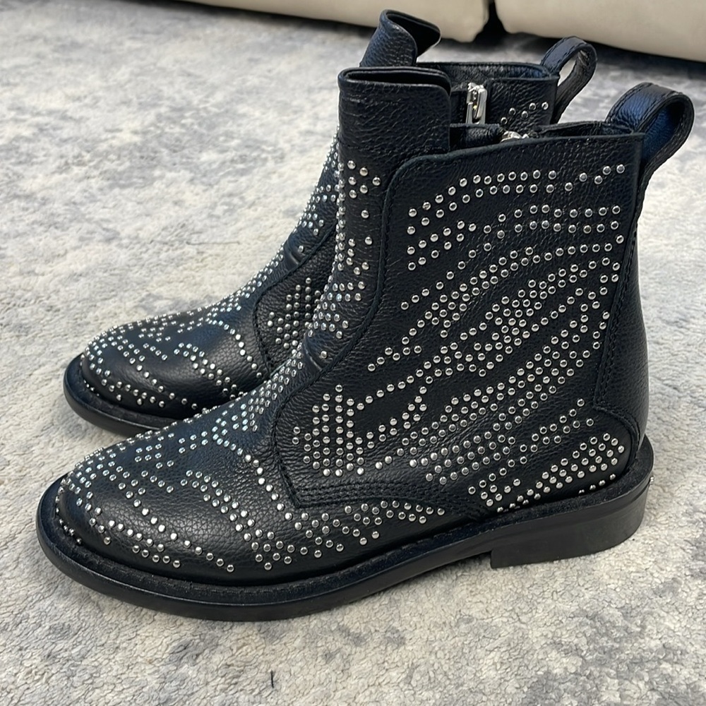NIB Zadig & Voltaire Laureen High Top Ankle Boots Leather Combat Black Sz 36